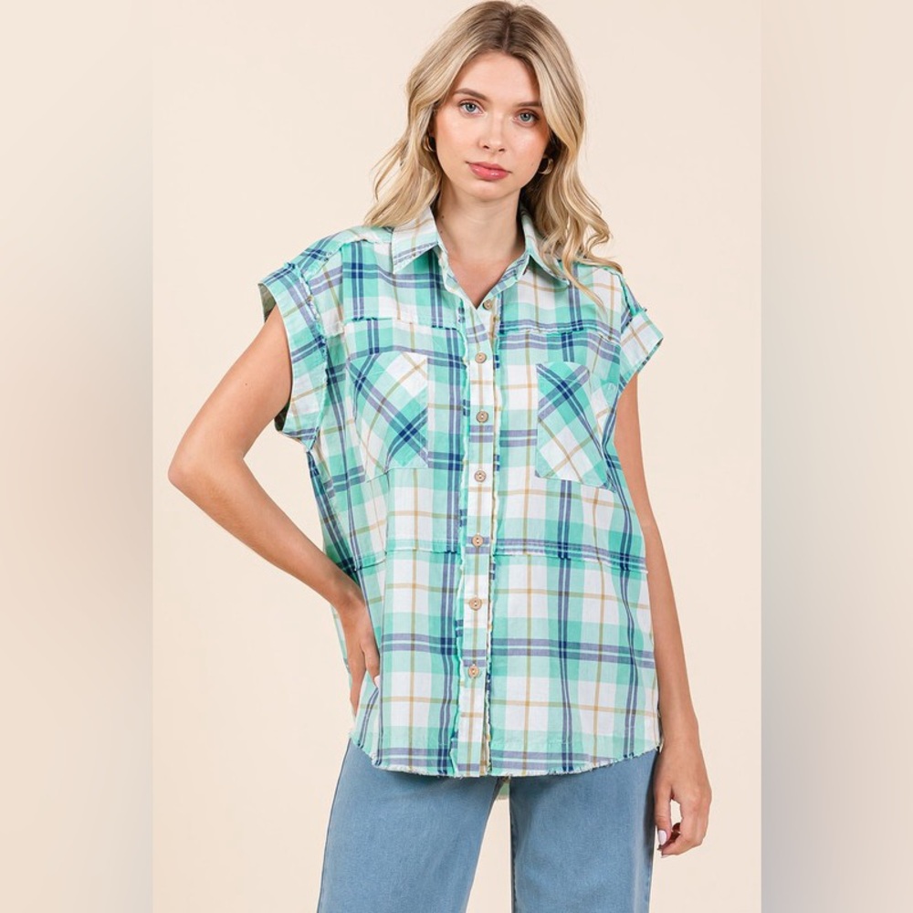 Mittoshop Mineral Wash Plaid Button Down Shirt